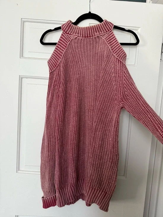 FREE PEOPLE Cold-Shoulder Knit Tunic Sweater - Rose Pink - Picture 2 of 4